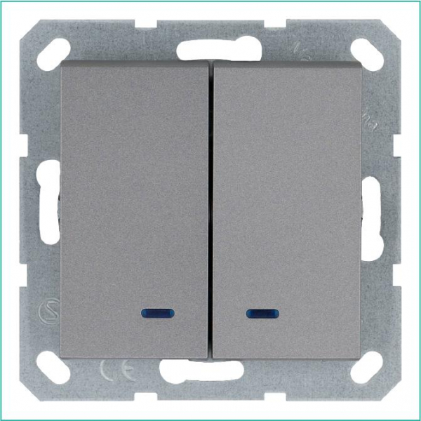 Выключатель 2-кл. 10А IP20 с подсветкой механизм алюм. Jasmart G3023NS ТехноИмпульс