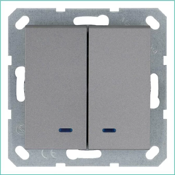 Выключатель 2-кл. 10А IP20 с подсветкой механизм алюм. Jasmart G3023NS ТехноИмпульс