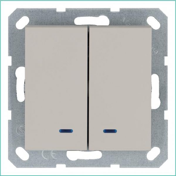 Выключатель 2-кл. 10А IP20 с подсветкой механизм тауп Jasmart G3023NT ТехноИмпульс