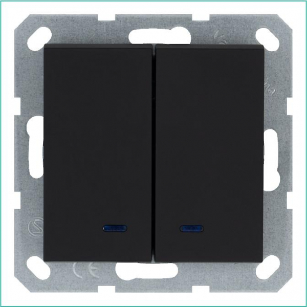 Выключатель 2-кл. 10А IP20 с подсветкой механизм черн. матовый soft touch Jasmart G3023NPB ТехноИмпульс