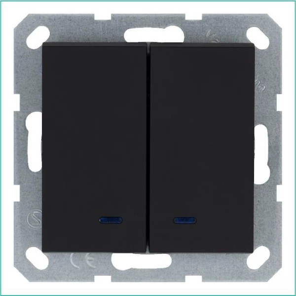 Выключатель 2-кл. 10А IP20 с подсветкой механизм черн. матовый soft touch Jasmart G3023NPB ТехноИмпульс