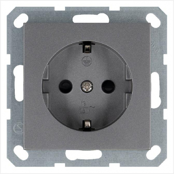 Розетка 1-м Shuko 16А IP20 с заземл. защ. шторки механизм алюм. Jasmart G5501S ТехноИмпульс