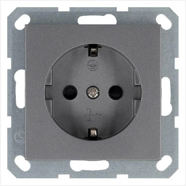Розетка 1-м Shuko 16А IP20 с заземл. защ. шторки механизм алюм. Jasmart G5501S ТехноИмпульс