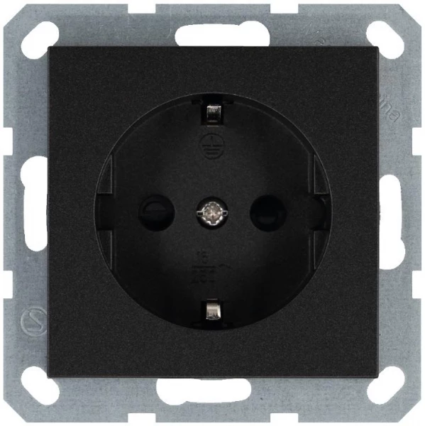 Розетка 1-м Shuko 16А IP20 с заземл. защ. шторки механизм антрацит Jasmart G5501B ТехноИмпульс