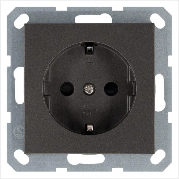 Розетка 1-м Shuko 16А IP20 с заземл. защ. шторки механизм мокко Jasmart G5501Z ТехноИмпульс