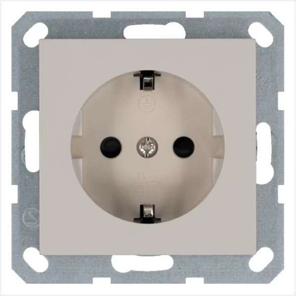 Розетка 1-м Shuko 16А IP20 с заземл. защ. шторки механизм тауп Jasmart G5501T ТехноИмпульс