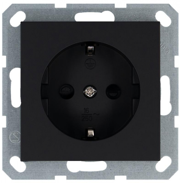 Розетка 1-м Shuko 16А IP20 с заземл. защ. шторки механизм черн. матов. soft touch Jasmart G5501PB ТехноИмпульс