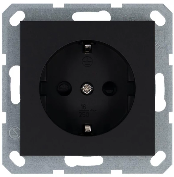 Розетка 1-м Shuko 16А IP20 с заземл. защ. шторки механизм черн. матов. soft touch Jasmart G5501PB ТехноИмпульс