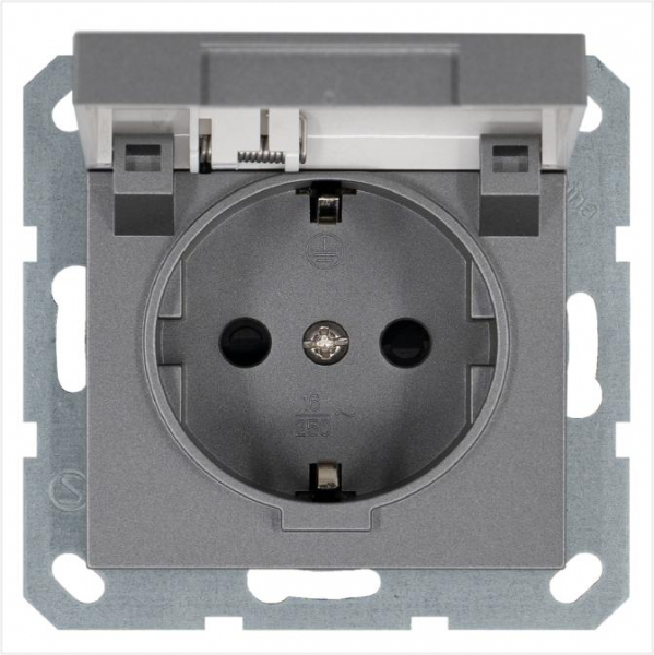 Розетка 1-м Shuko 16А IP20 с заземл. защ. шторки с крышкой механизм алюм. Jasmart G5505S ТехноИмпульс