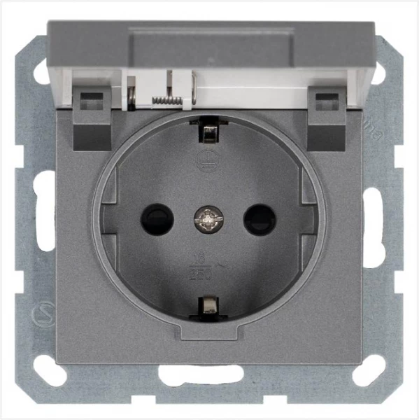 Розетка 1-м Shuko 16А IP20 с заземл. защ. шторки с крышкой механизм алюм. Jasmart G5505S ТехноИмпульс