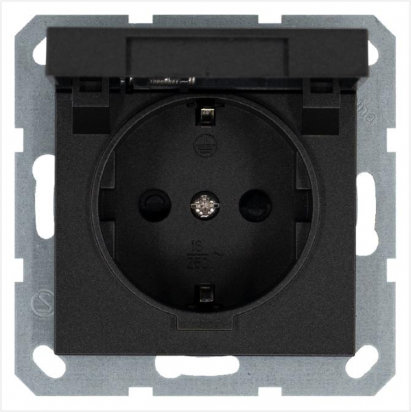 Розетка 1-м Shuko 16А IP20 с заземл. защ. шторки с крышкой механизм антрацит Jasmart G5505B ТехноИмпульс