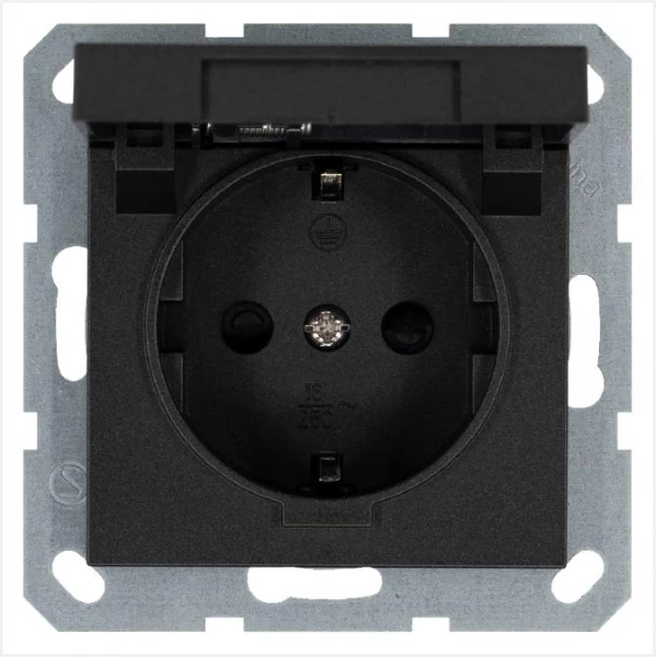 Розетка 1-м Shuko 16А IP20 с заземл. защ. шторки с крышкой механизм антрацит Jasmart G5505B ТехноИмпульс