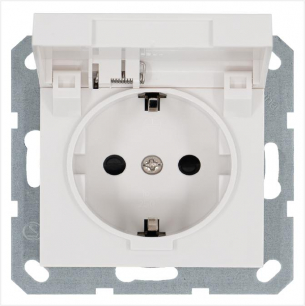 Розетка 1-м Shuko 16А IP20 с заземл. защ. шторки с крышкой механизм бел. глянцевый Jasmart G5505W ТехноИмпульс