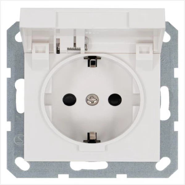 Розетка 1-м Shuko 16А IP20 с заземл. защ. шторки с крышкой механизм бел. глянцевый Jasmart G5505W ТехноИмпульс