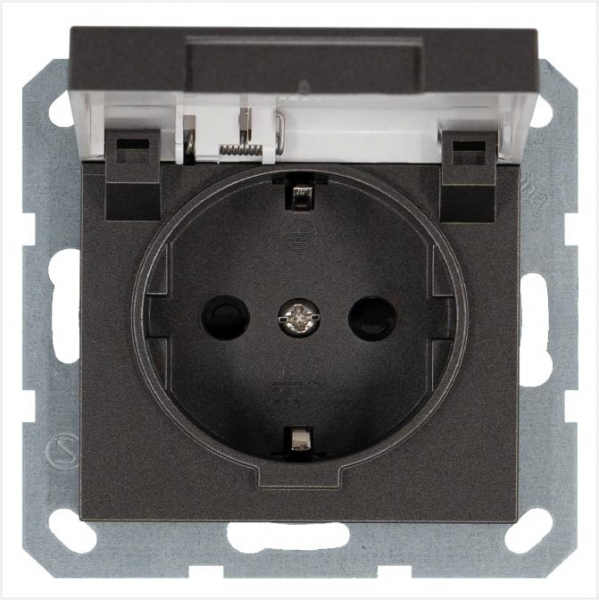 Розетка 1-м Shuko 16А IP20 с заземл. защ. шторки с крышкой механизм мокко Jasmart G5505Z ТехноИмпульс