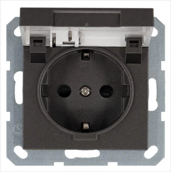 Розетка 1-м Shuko 16А IP20 с заземл. защ. шторки с крышкой механизм мокко Jasmart G5505Z ТехноИмпульс