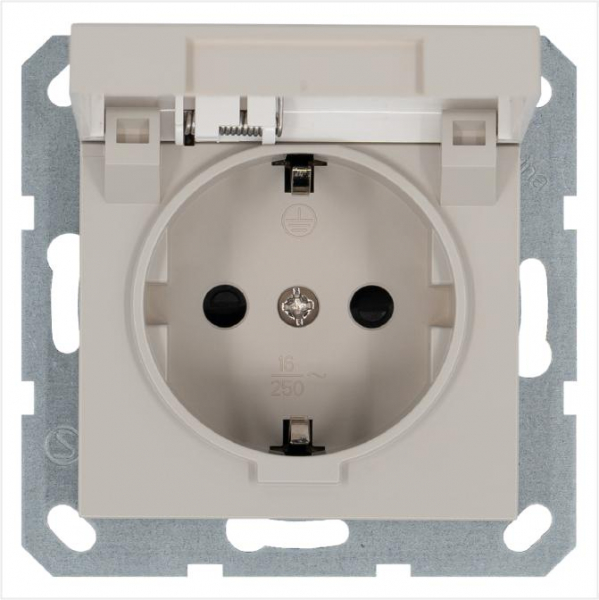 Розетка 1-м Shuko 16А IP20 с заземл. защ. шторки с крышкой механизм тауп Jasmart G5505T ТехноИмпульс