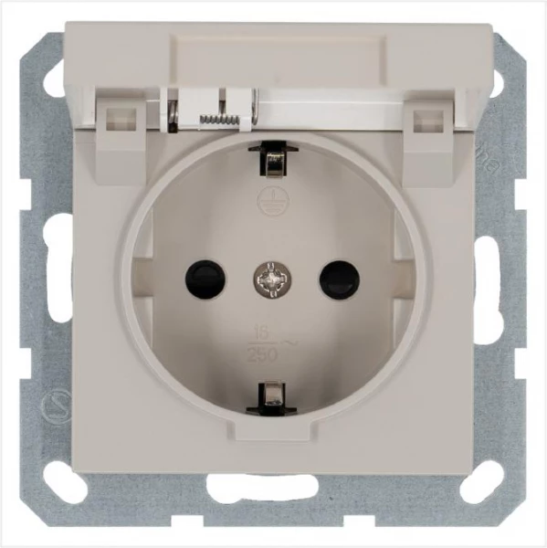 Розетка 1-м Shuko 16А IP20 с заземл. защ. шторки с крышкой механизм тауп Jasmart G5505T ТехноИмпульс
