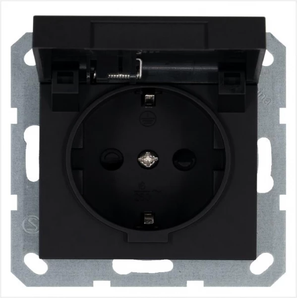 Розетка 1-м Shuko 16А IP20 с заземл. защ. шторки с крышкой механизм черн. матов. soft touch Jasmart G5505PB ТехноИмпульс