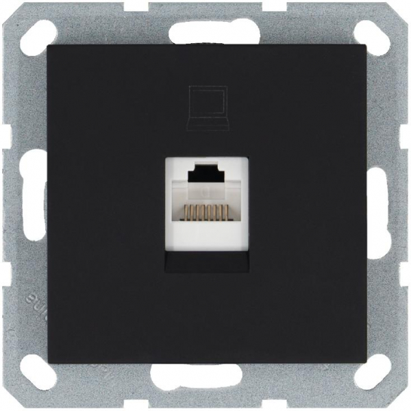 Розетка компьютерная 1-м RJ45 IP20 кат. 5E механизм черн. матов. soft touch Jasmart G6105PB ТехноИмпульс
