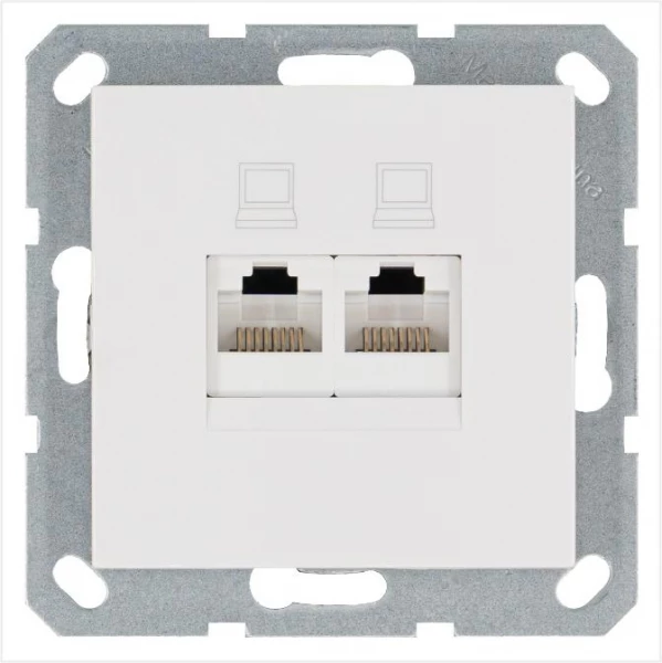 Розетка компьютерная 2-м RJ45 IP20 кат. 5E механизм бел. глянцевый Jasmart G6106W ТехноИмпульс