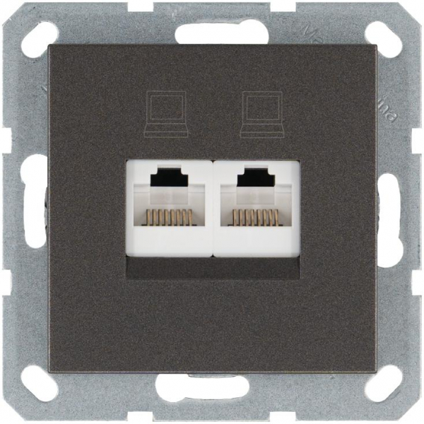 Розетка компьютерная 2-м RJ45 IP20 кат. 5E механизм мокко Jasmart G6106Z ТехноИмпульс