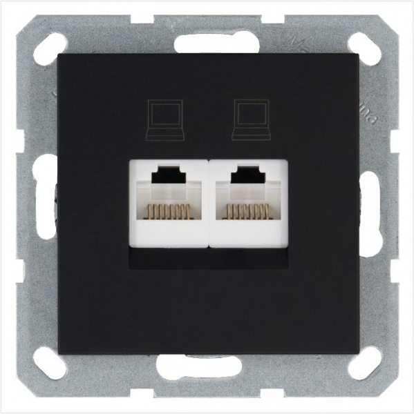 Розетка компьютерная 2-м RJ45 IP20 кат. 5E механизм черн. матов. soft touch Jasmart G6106PB ТехноИмпульс