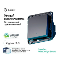 Выключатель 1-кл. AtlasDesign Smart 10А (сх. 1) L+N с подсветкой Zigbee механизм карбон SE ATN001013Z ТехноИмпульс