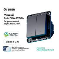 Выключатель 2-кл. AtlasDesign Smart 10А (сх. 5) L+N с подсветкой Zigbee механизм карбон SE ATN001053Z ТехноИмпульс