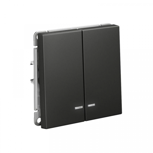 Выключатель 2-кл. ArtGallery (сх. 5а) 10AX с подсветкой быстрозажим. клем. механизм базальт SE GAL001453S ТехноИмпульс