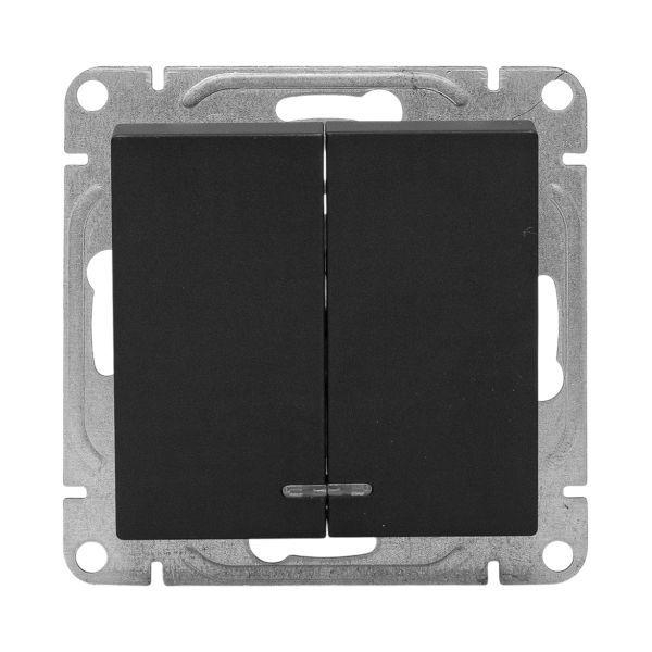 Выключатель 2-кл. СП Эпика с подсветкой механизм черн. EKF UP1-SWB-24 ТехноИмпульс