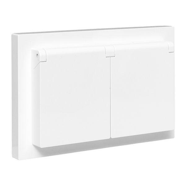 Розетка 2-м СП Эпика 16А IP44 с заземл. защ. шторки с рамкой с крышками механизм бел. EKF UP1-SOW-211-44 ТехноИмпульс