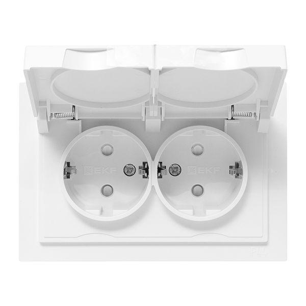Розетка 2-м СП Эпика 16А IP44 с заземл. защ. шторки с рамкой с крышками механизм бел. EKF UP1-SOW-211-44 ТехноИмпульс