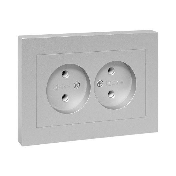 Розетка 2-м СП Эпика 16А без заземл. без защ. шторок с рамкой механизм алюм. EKF UP1-SOA-200 ТехноИмпульс