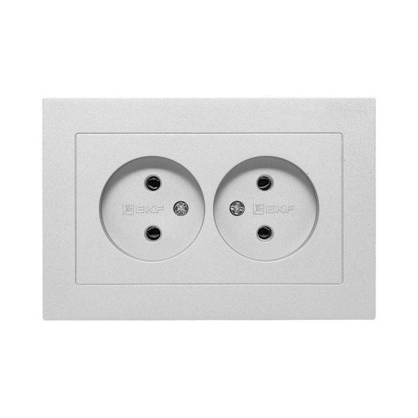 Розетка 2-м СП Эпика 16А без заземл. без защ. шторок с рамкой механизм алюм. EKF UP1-SOA-200 ТехноИмпульс