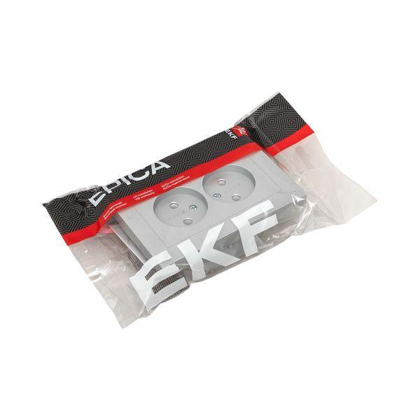 Розетка 2-м СП Эпика 16А без заземл. без защ. шторок с рамкой механизм алюм. EKF UP1-SOA-200 ТехноИмпульс