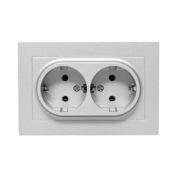 Розетка 2-м СП Эпика 16А с заземл. без защ. шторок с рамкой механизм алюм. EKF UP1-SOA-210 ТехноИмпульс