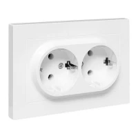 Розетка 2-м СП Эпика 16А с заземл. без защ. шторок с рамкой механизм бел. EKF UP1-SOW-210 ТехноИмпульс