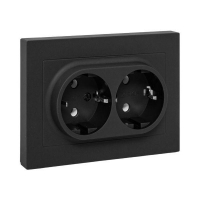Розетка 2-м СП Эпика 16А с заземл. без защ. шторок с рамкой механизм черн. EKF UP1-SOB-210 ТехноИмпульс