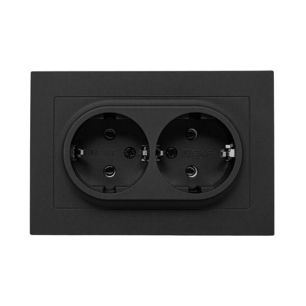 Розетка 2-м СП Эпика 16А с заземл. без защ. шторок с рамкой механизм черн. EKF UP1-SOB-210 ТехноИмпульс