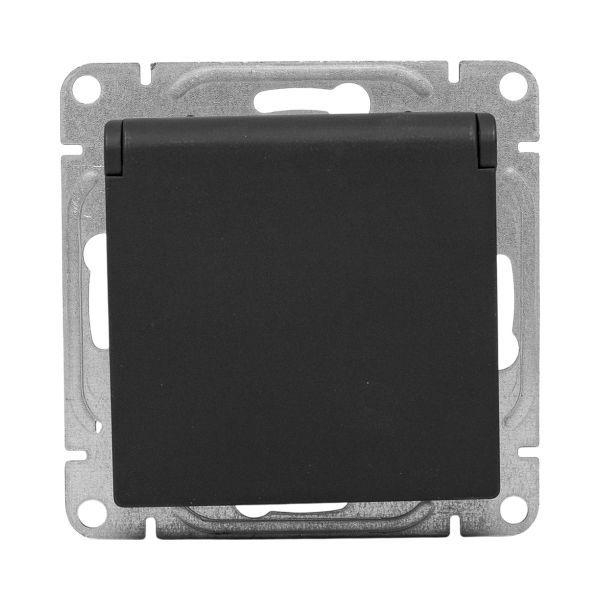 Розетка СП Эпика 16А IP44 с заземл. защ. шторки с крышкой механизм черн. EKF UP1-SOB-111-44 ТехноИмпульс