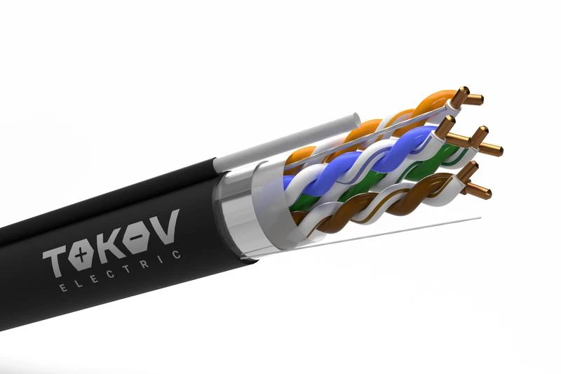 Кабель витая пара F/UTP 4х2х24AWG(0.48мм) + трос кат.5E PE outdoor Fluke tested 305м (м) TOKOV ELECTRIC TKE-C05-F/UTP-42-5E-305-ODC ТехноИмпульс