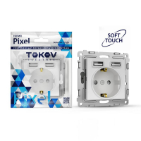 Розетка 1-м СП Pixel IP20 с заземл. с 2-мя заряд. устр. USB тип A+A механизм айс TOKOV ELECTRIC TKE-PX-R1U2A-C34 ТехноИмпульс