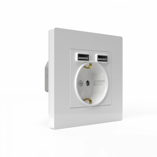 Розетка 1-м СП Pixel IP20 с заземл. с 2-мя заряд. устр. USB тип A+A механизм бел. TOKOV ELECTRIC TKE-PX-R1U2A-C01 ТехноИмпульс