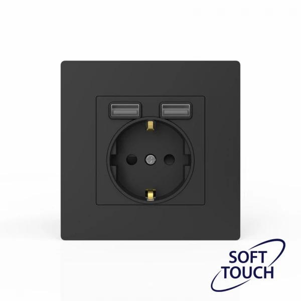 Розетка 1-м СП Pixel IP20 с заземл. с 2-мя заряд. устр. USB тип A+A механизм карбон TOKOV ELECTRIC TKE-PX-R1U2A-C14 ТехноИмпульс