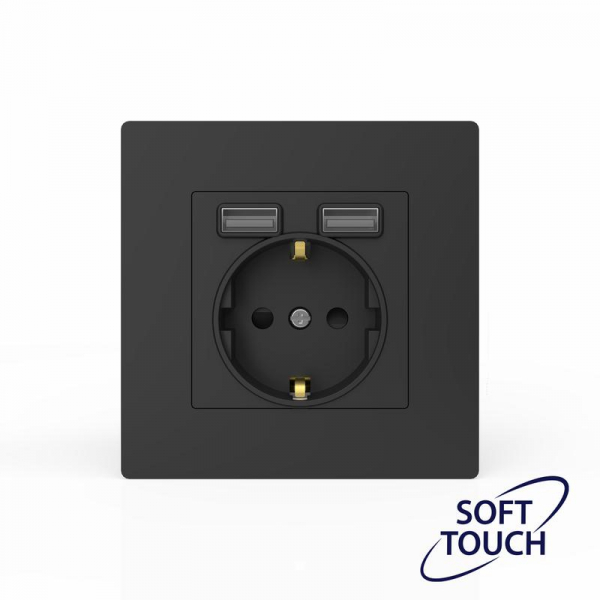 Розетка 1-м СП Pixel IP20 с заземл. с 2-мя заряд. устр. USB тип A+A механизм карбон TOKOV ELECTRIC TKE-PX-R1U2A-C14 ТехноИмпульс