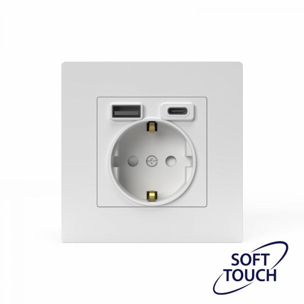 Розетка 1-м СП Pixel IP20 с заземл. с 2-мя заряд. устр. USB тип A+C механизм айс TOKOV ELECTRIC TKE-PX-R1U2AC-C34 ТехноИмпульс