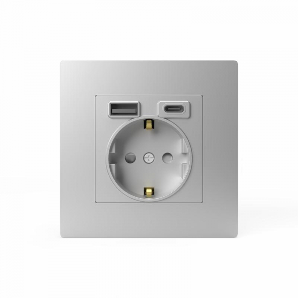 Розетка 1-м СП Pixel IP20 с заземл. с 2-мя заряд. устр. USB тип A+C механизм алюм. TOKOV ELECTRIC TKE-PX-R1U2AC-C03 ТехноИмпульс