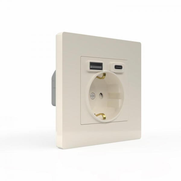 Розетка 1-м СП Pixel IP20 с заземл. с 2-мя заряд. устр. USB тип A+C механизм беж. TOKOV ELECTRIC TKE-PX-R1U2AC-C02 ТехноИмпульс