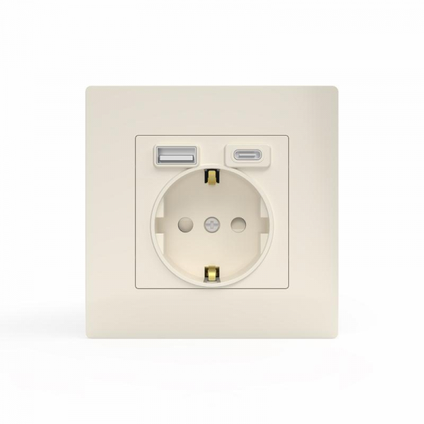 Розетка 1-м СП Pixel IP20 с заземл. с 2-мя заряд. устр. USB тип A+C механизм беж. TOKOV ELECTRIC TKE-PX-R1U2AC-C02 ТехноИмпульс
